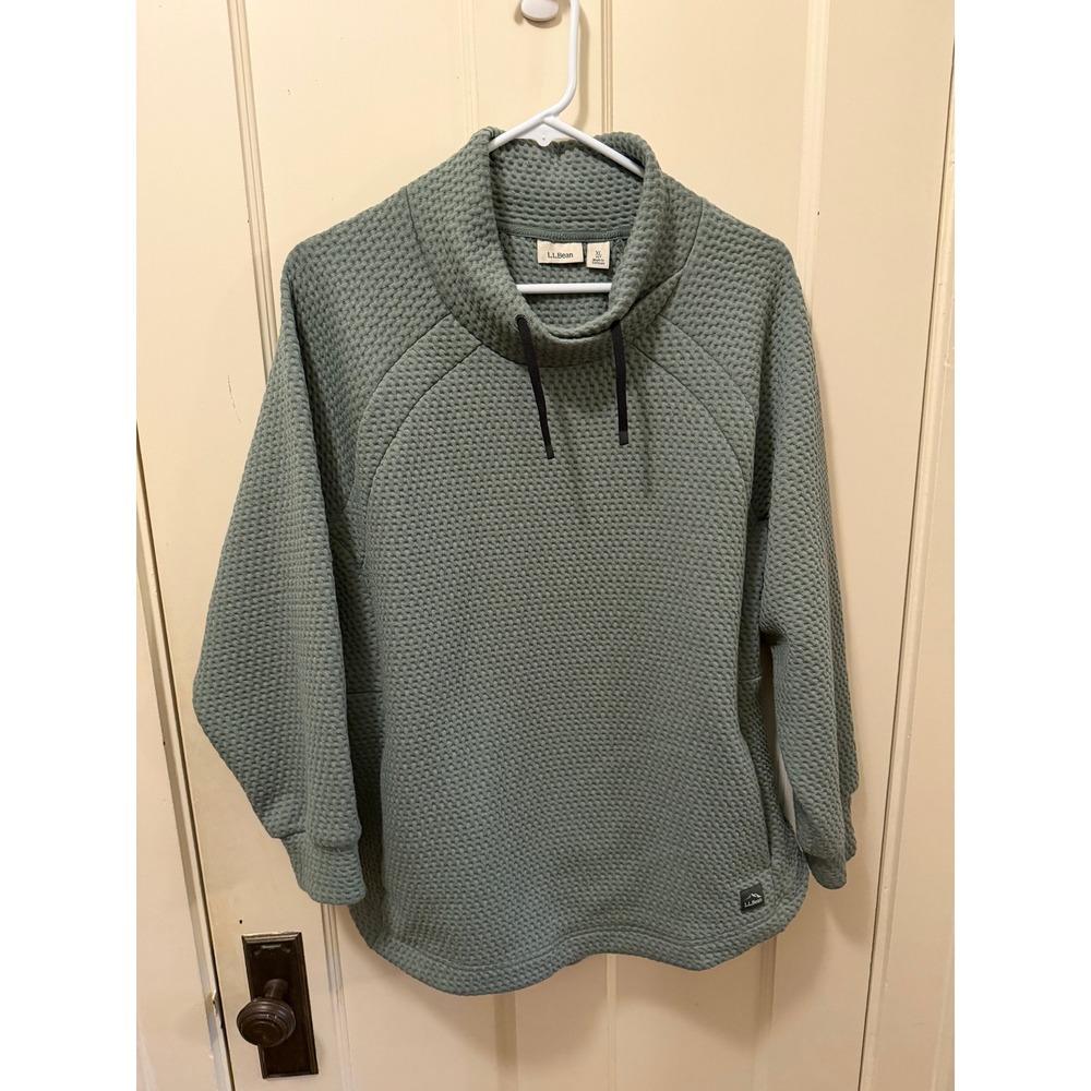 LL Bean Ridgeknit Pullover Sage Green Funnel Neck Sweatshirt Womens XL Petit